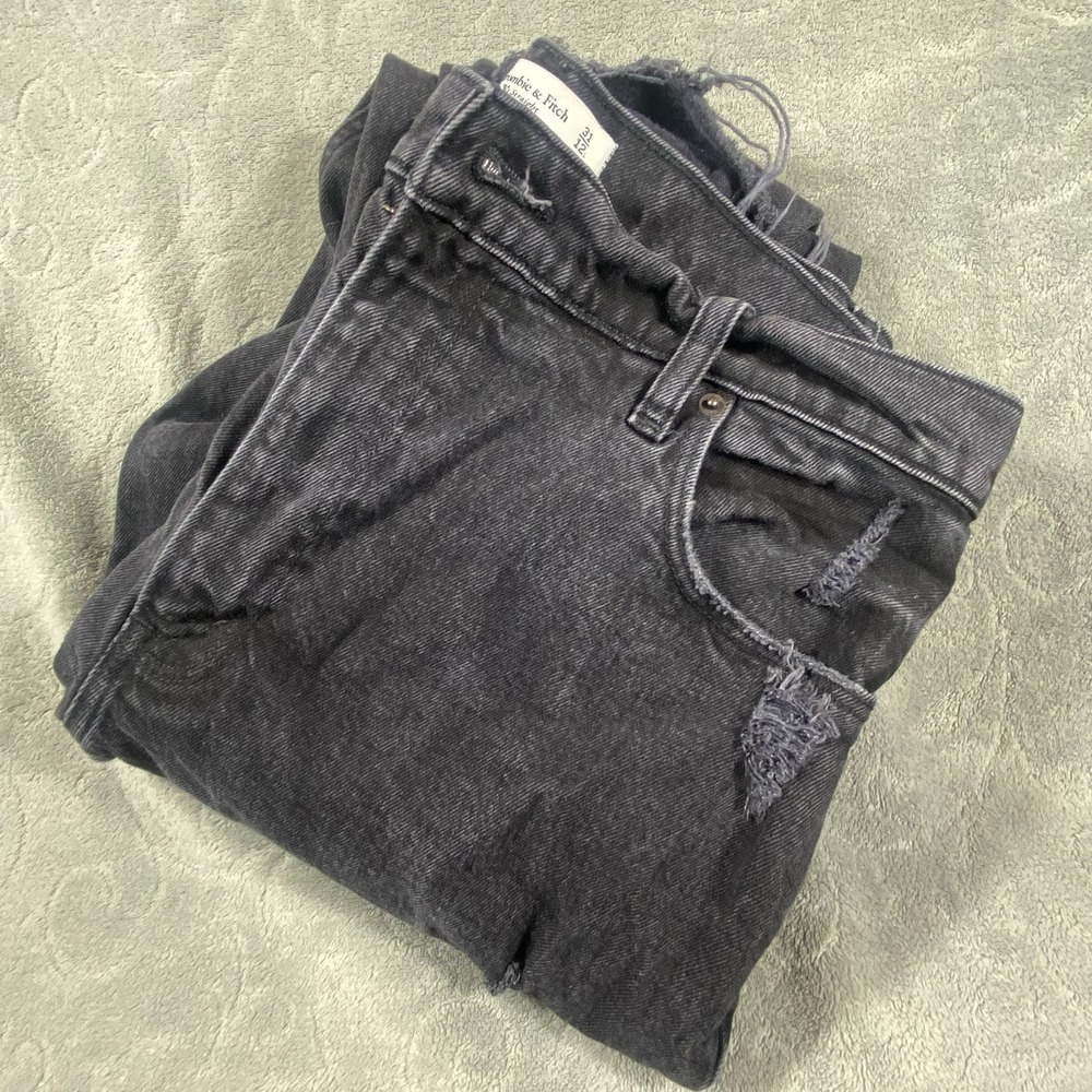 Abercrombie & Fitch 90s Straight Jeans Womens 12/31 Ultra High Rise Rips Fringe - Picture 2 of 12